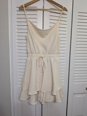 glam Ivory Pleated V-Neck Dress
